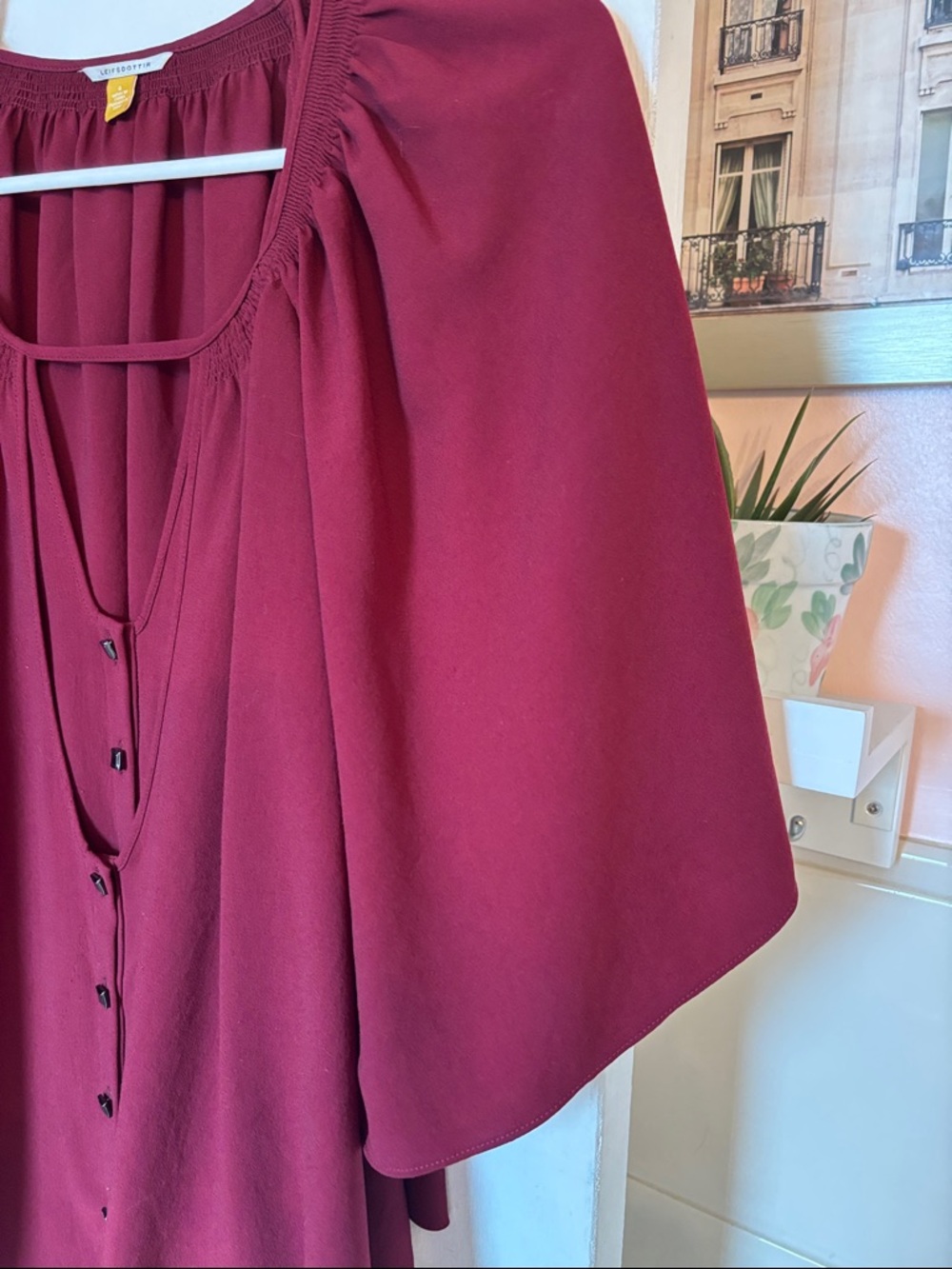 leifsdottir Raspberry Button-Front Flutter Sleeve Blouse - Picture 3 of 7
